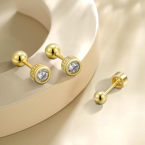 Gold Screw Back Earrings 14K Real Gold Filled Plated Trendy Dainty Cute Cubic Zirconia Nickel Free Small Stud Earrings for Women Men2