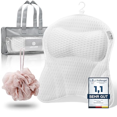 LECURE® Badewannenkissen [inkl. Badeschwamm] - Atmungsaktives Badewannenkissen für Nacken und Rücken mit ergonomischer Passform - Hochwertiges Badekissen zur Entspannung