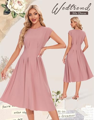 Image of Wedtrend 1940s Dress for Women 1950s Retro Dress Midi Cocktail Wedding Guest Dresses for Women Vintage Dress with Pockets