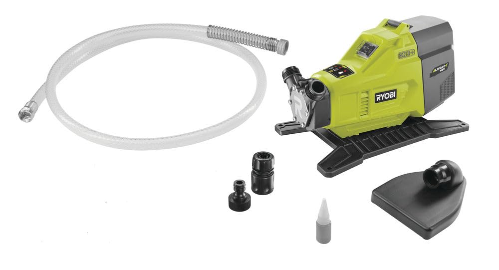RYOBI - Pompe de transfert 18V - 1 500 L/h - aspiration 2,5 m - levée 14 m - Livrée avec 1 tuyau 2,5 m, 1 raccord rapide 18 mm, 1 adaptateur, 1 flacon d'huile lubrifiante et 1 filtre - R18TP-0