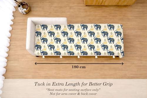 Image of Cloth Fusion Quilted Sofa Cover Seat Mat 3 Seater Chaise, Elephant Motif | Reversible Jaipuri Print, 180 cm, Seat Cover Only, Decorative Tassel Edging With A Spare, Easy Tuck-In Hold, Not Anti-Slip