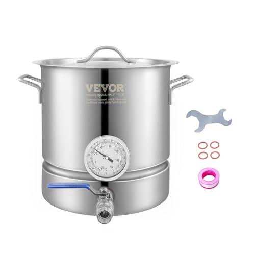 VEVOR Fermentador de Cerveza Tanque de Fermentación de Cerveza de Acero Inoxidable 19 L Base de Olla de 3 Capas Kit de Preparación Profesional con Termómetro Válvula de Bola Asas de Tapa Cervecería