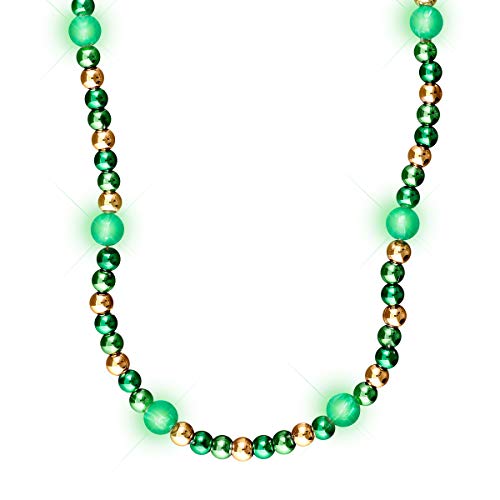 FlashingBlinkyLights Green & Gold Light Up LED Bead Necklace (Set of 12)