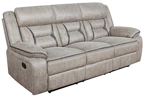 Coaster Home Furnishings - Greer - Fabric - Upholstered Motion Reclining Sofa with Drop-Down Console Stainless Steel Cupholders - Living Room - 30-Inch - Taupe - 651351