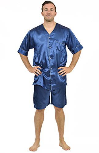 Up2date Fashion Mens Satin Pajamas, Short V-Neck Pj Set