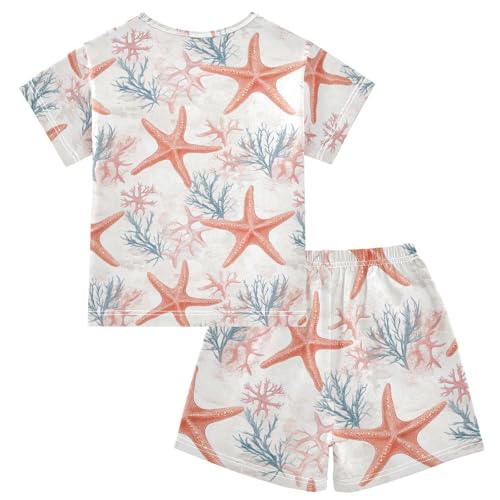 ALAZA Vintage Starfishes Coral Pajama Set Short Sleeve Sleepwear Soft Lounge Nightwear2