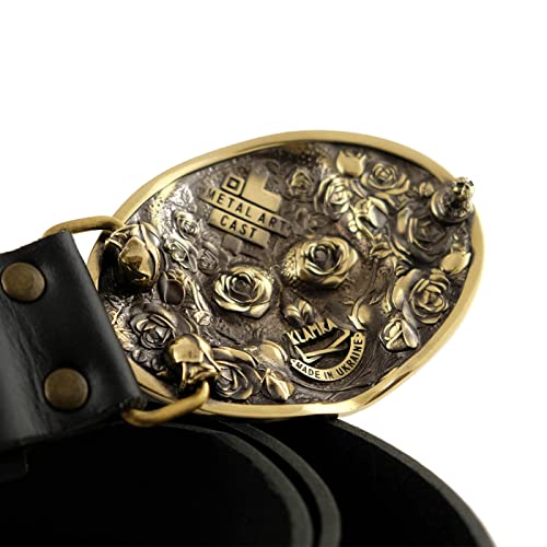 Leather belt with Skull El Día de Muertos belt buckle, The Day of the Dead, Santa Muerte skull solid brass belt buckle on casual leather belt 1.5 or 1.8 inches2