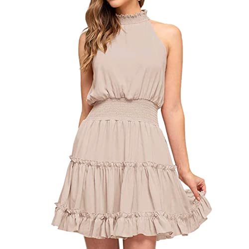 Neckholder Sommerkleid Damen Blumendruck Ärmellos Freizeitkleid Sexy Schulterfrei Kleid Lässig Kurz Kleider Elegant Boho Strandkleid Sommer Lockeres...