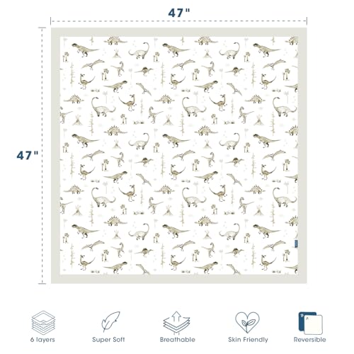 Image of GRSSDER Cotton Muslin Quilt Blanket - Silky Soft and Breathable Baby Blanket Quilt, Oversized Muslin Blankets for Newborns, Toddlers & Kids, 6 Layers Reversible Design for All Seasons, 47 inch x 47 inch