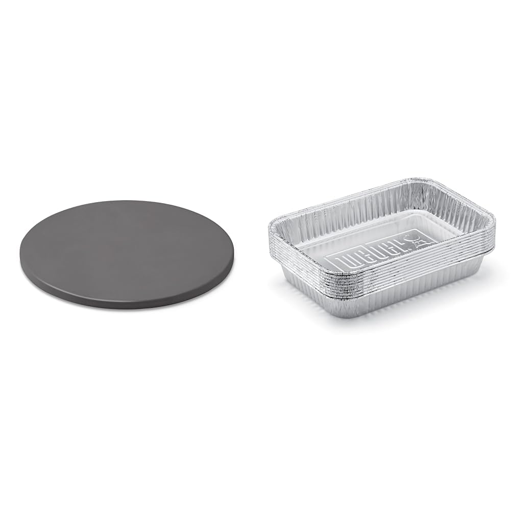 Weber glasierter Pizzastein klein, rund, 26 cm 18413 Schwarz & 6415 Small 7-1/2-Inch-by-5-inch Aluminum Drip Pans, Set of 10