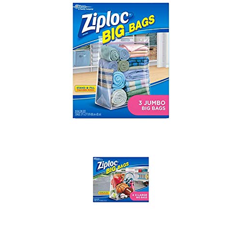 Ziploc Big Bags, XXL Double Zipper Bag - 3 ct and Big Bag Double Zipper, X-Large, 4-Count