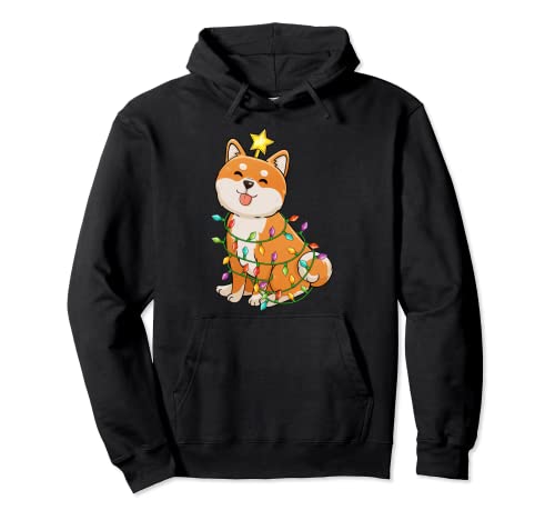 Shiba Inu Babbo Natale Albero Luce Pigiama Cane Amante Natale Felpa con Cappuccio