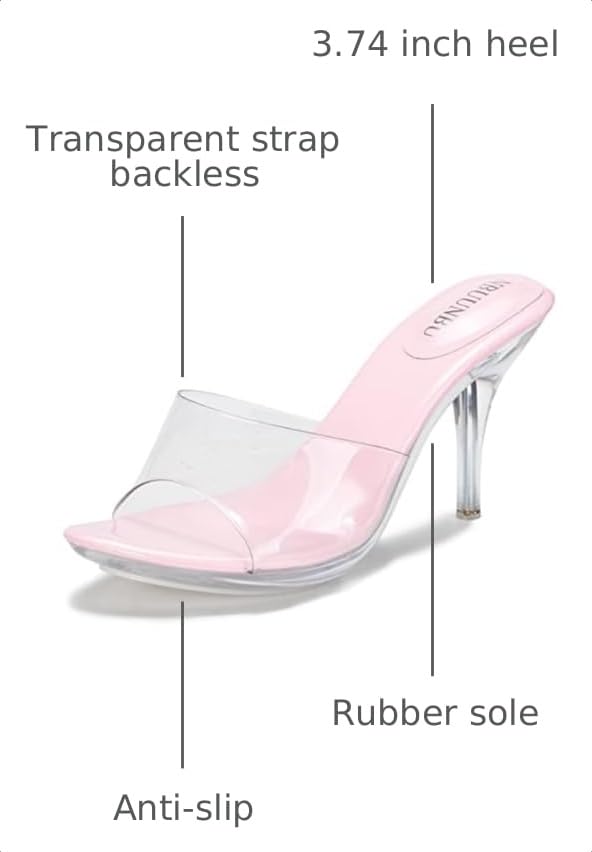 Image of NBUUNBU Silver Clear Heels For Women Dress Shoes Transparent Strap Sexy Stilletos Heels Open Toe High Silver Heeled Sandals Pump Mules