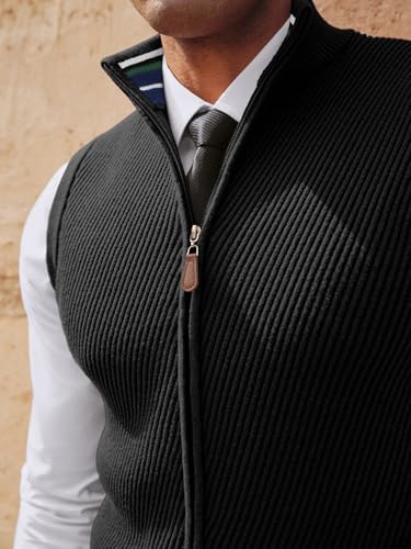 PJ PAUL JONES Men's Sweater Vests Slim Fit Twill Textured Full Zip Sleeveless Vests Casual Outwear4