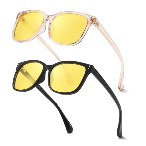 FIMILU 2 Pack Night Driving Vision Glasses for Women, Polarized Reduce Glare and Enhance Visual Abilities for Nighttime 22526