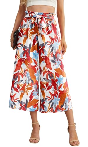 Image of IWOLLENCE Women Flowy Loose Wide Leg Pant Summer Beach Casual Trousers high Waist Adjustable Knot Business Work Casual Pants