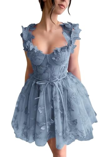 3D Butterfly Lace Appliques Homecoming Dresses Corset Tulle Short Prom Dress Sweetheart Cocktail Party Gowns for Teens