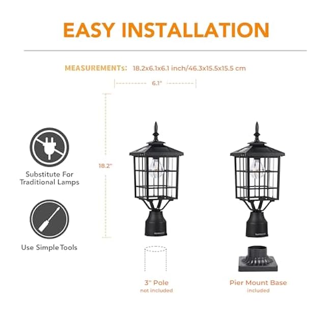 Kemeco ST4224Q-A Solar Post Light Black