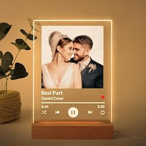 Custom Picture Song Plaque, Personalized Photo Frame Music Plaques Gifts for Boyfriend, Customized Glass Art Acrylic Album Cover Night Light Gift for Couple Women Girlfriend