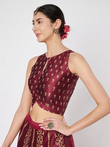 Image of studio rasa Women's Dupion Hand Block Printed Readymade Top for Festive Wedding Party