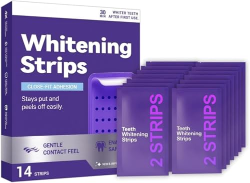 Purple Teeth Whitening Strips for Sensitive Teeth Enamel-Safe Color Correcting Tooth Whitener Effectively Removes Stubborn Stains Fast Acting & Non-Slip Grip 14 Strips
