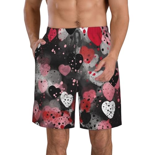 Men's Swim Trunks Black Polka Dot Heart Quick Dry Board Shorts Mens Bathing Suit Beach Swimwear with Pockets