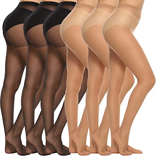 MANZI 6 Paar Feinstrumpfhose Damen Transparent Strumfphosen 20 Denier Ohne Muster,Schwarz 3 Paare, Natürliche Nackte 3 Paare,M Cover
