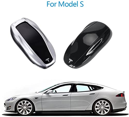 AziPro Tesla Key Fob Cover Case, Alumium Hard Keyless Remote Flip Key Protection Case Shell Cover Key Chain for Men Women (Model S & Model 3, Silver)