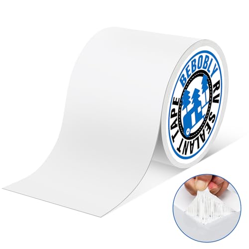 BEBOBLY RV Roof Tape,Leak Repair Sealant Tape 6 Inch x 50 Foot UV &amp; Waterproof for RV Roof,Window,Camper, Boat,Pipe Sealing, Natural White