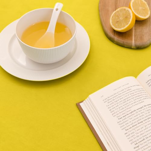 Image of Encasa XO Dining Table Cover Cloth for 4 to 6 Seater | 140x180 cm Cotton Canvas Rectangular Table Cloth | Machine Washable Tablecloth for Indoor & Outdoor Use - Sunbeam Yellow Solid Color