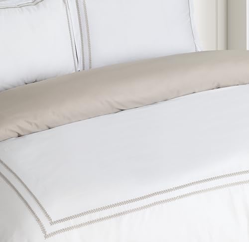Majestic Giftware Madison Linen 6 Pcs King Size Bedding Set (BL55-K) | Riviera - Taupe 400 TC Cotton Sateen Durable & Washable | 1 Fitted Sheet, 1 Duvet, 4 Pillowcases - Noble Collection