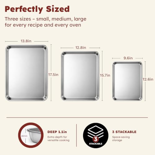 Baking Sheet Set of 3: Stainless Steel Cookie Sheets for Baking - Image 2