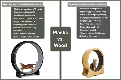 Image of One Fast Cat - Cat Exercise Wheel - Gen. 7 - Safe 48 inch Diameter - Made in The USA - Black Wheel with Gray Felt Traction Pads and Light-Up LED Inline Wheels