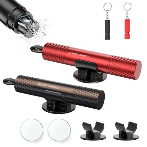 CYJJYZ 2 Stück Gurtschneider Notfallhammer, 2 In 1 Notfallhammer Auto mit Gurtschneider, Tragbarer Auto Sicherheitshammer mit Testglas, Klebebasis, Glasbrecher Auto für Alle Fahrzeugen