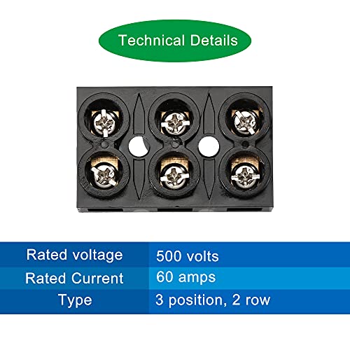 Meccanixity MEA210615EE0275 Terminal Block 500V 60A Dual Row 3 Positions Screw Electric Barrier Strip thumb #2