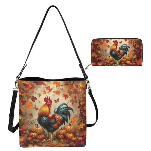 Image of HUGS IDEA Leather Purses and Handbag for Women Bucket Bag with Wrist Wallet 2 Packs