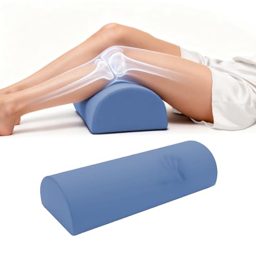 Ruizman Knee Pillow for Back Sleeping - Half Moon Bolster Pillow for Legs - Cooling Under Knee Pillow for Sleeping on Back Leg Support Foot Elevation (Misty Blue)