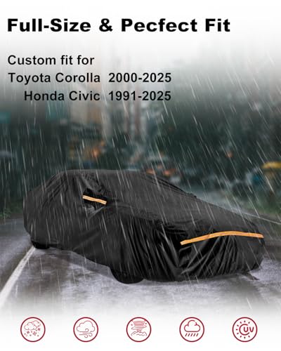 Image of Car Cover for Toyota Corolla 2000-2025 | Heavy Duty Outdoor Full Exterior Cover | Sun, Rain, UV, Dust, and Snow Protection with Door Zipper (Black)