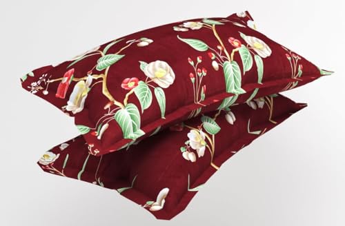 BSB HOME Microfiber 144 TC Aspire 2.O Collections Soft Breathable Wrinklefree Floral Printed Double Bedsheets with 2 Pillow Covers, Color Red and Green