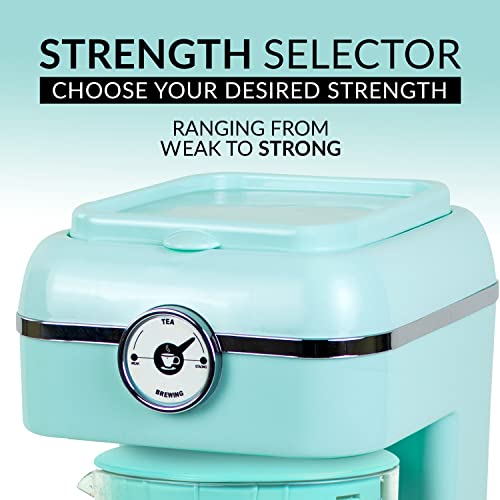 Image of Nostalgia CLIT3PLSAQ Classic Retro 3-Quart Iced Tea & Coffee Brewing System With Double-Insulated Pitcher, Auto Shut-Off, Perfect For Cold Lattes, Lemonade Flavored Water,Includes Reusable Filter,Aqua