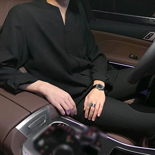 DGHM-JLMY Men's Spring Handsome Collarless Slim Shirt Banded Collar Solid Dress Shirts Casual Henley Irregular Ironing Shirt3