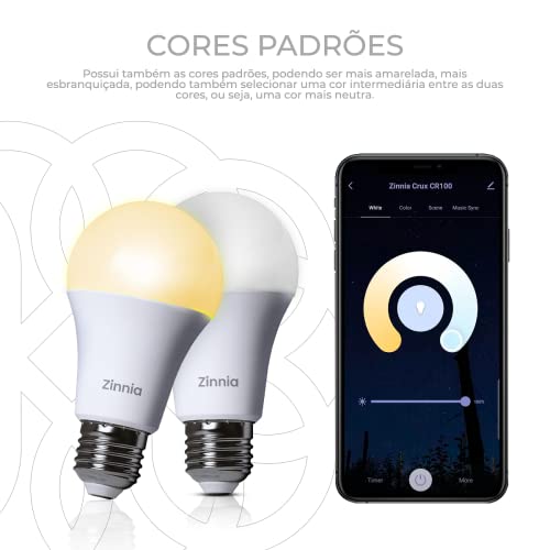 Smart Lâmpada Wi-Fi Zinnia Casa Inteligente, Iluminação Branca Crux CR100, Wi-Fi, RGB, ZNS-ZNCR10W-R