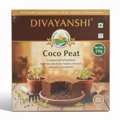 Image of Divayanshi Cocopeat Block for Plants & Gardening | 100% Natural Organic Growing Medium | High Water Retention Soil Conditioner for Home Garden, Nursery & Pots- 2kg
