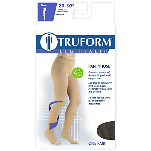 Image of Truform 20-30 mmHg Compression Pantyhose, Plus Size Women's Support Tights Hosiery, Black, Petite (Pack of 2)