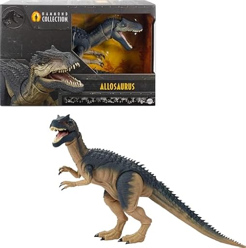 Mattel Jurassic World Colección Hammond Alosaurio Figura de acción de dinosaurio, diseño de película de primera categoría con ojos de cristal y cola con cable, 19 puntos de articulación, JCG13 | Ya disponible en tu tienda friki favorita! En mundofriki.es!