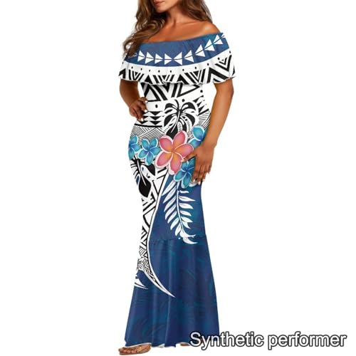 Image of Polynesian Dresses for Women Off Shoulder Maxi Dress Puletasi Samoan Dresses S-7XL