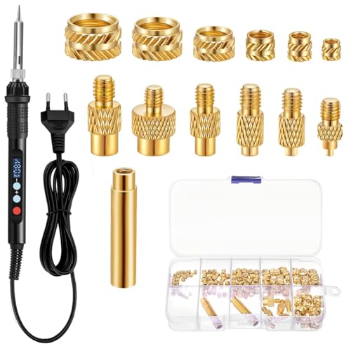 139 Piezas Kit de Insertos Roscados, 90W LED Digital Soldador Estaño con Temperatura Ajustable, 130 Insertos de Latón M2 M3 M4 M5 M6 M8 y Puntas de Soldadura