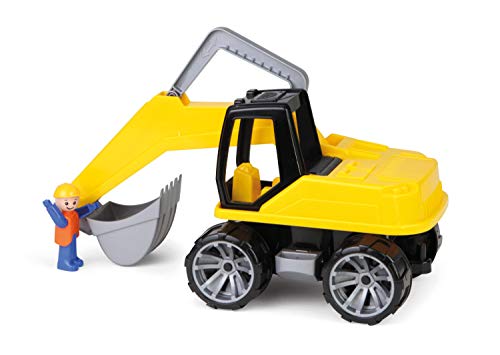 Lena 04411 Truxx Bagger, Baustellenfahrzeug ca. 44 cm, robuster Schaufelbagger mit beweglichem Baggerarm und vollbeweglicher Spielfigur, Sandbagger für Kinder ab 2 Jahre, Spielfahrzeug in gelb