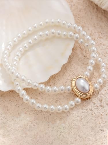 Image of Dainty Pearl Anklet Bracelet Boho Pearl Layered Anklets | Waterproof Trendy Retro Pearl Ankle Bracelet Delicate Chain Anklets Summer Beach Wedding Beaded Anklet Foot Jewelry for Women