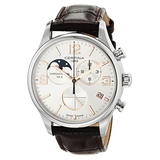 Certina, Mens, DS 8 Chronograaf Maanfase, Roestvrij staal, Zwitsers Quartz Horloge, C0334601603700, Bruin, Chronograaf, Quartz Horloge